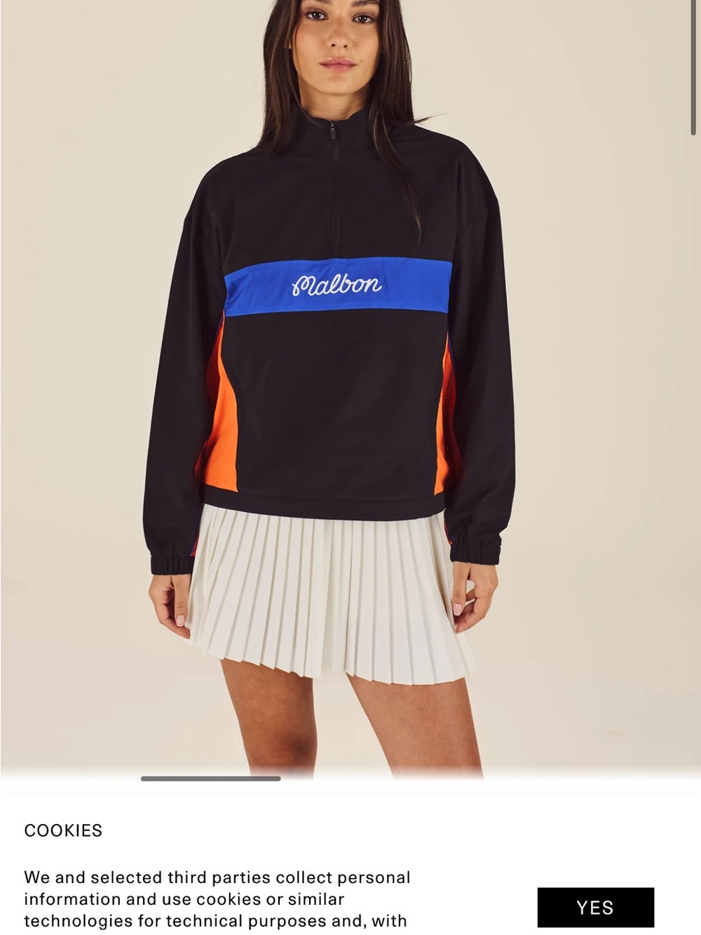 Malbon Women's Black Half-Zip Bomber Jacket with Blue & Orange Panels